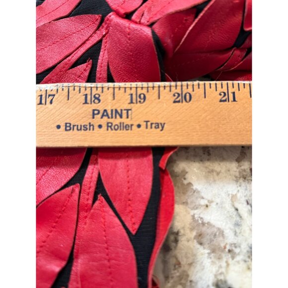 VTG Artsty Mesh Red Black Leather Leaf Applique Studded Designer Jacket Lg Read - Picture 12 of 12